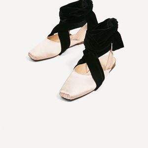 Zara special edition ballet pink wrap flats NWT